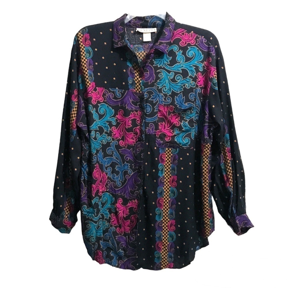 Vintage Venezia Blouse / Tunic Long Sleeve Button Front Made in USA